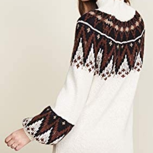 Free People Scotland Sweater Mini Dress Cream Brown S - Picture 10 of 11